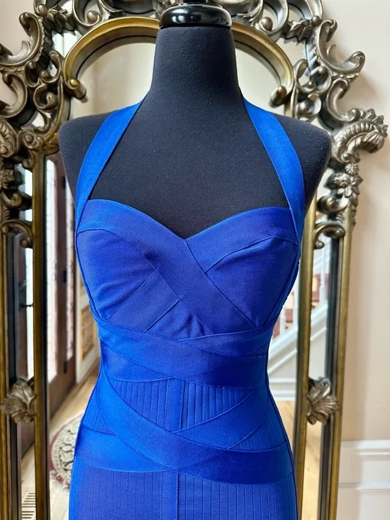 Fashion Nova Cobalt Blue Halter Midi Bandage Dress Size M - Picture 6 of 8